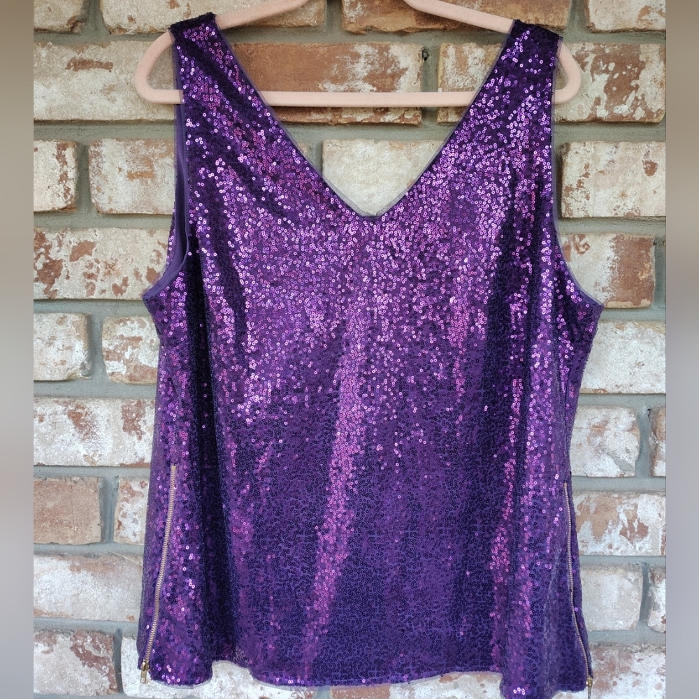 Grace Karin Women's Purple Sequin Tank Top Sz 2XL  Party Event Glamoratti Gala